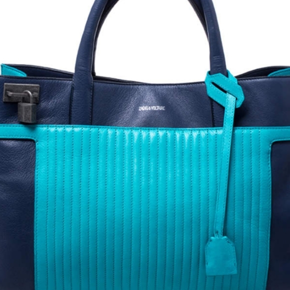 Authentic Zadig & Voltaire Blue/Green Leather Candide TOTE - Picture 2 of 12
